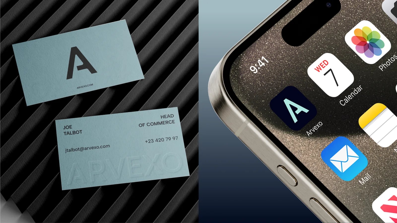Arvexo business cards and app icon